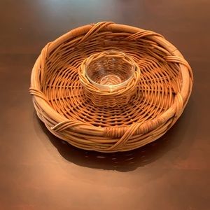WICKER DIPPING BOWL BASKET, Woven Basket Tray 16"